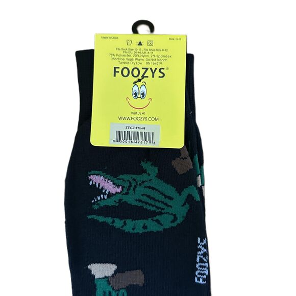 NWT FOOZYS Black Crew Length Crocodile Alligator Pattern Socks Mens One Size - Picture 4 of 4